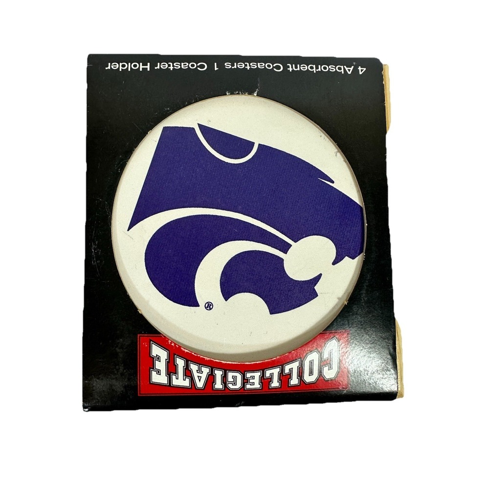 Collegiate Kansas State Wildcats Coasters Absorbent Stoneware Beechwood Holder